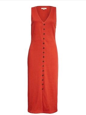 Button-Front Sleeveless Midi Dress in Orange
